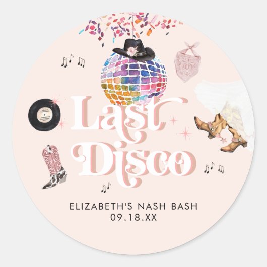 Disco Cowgirl Nashville Roze Rodeo | Bachelorette Ronde Sticker (Voorkant)