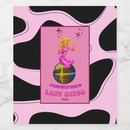 Disco Cowgirl Retro Bachelorette party Wijn Etiket (Enkel label)