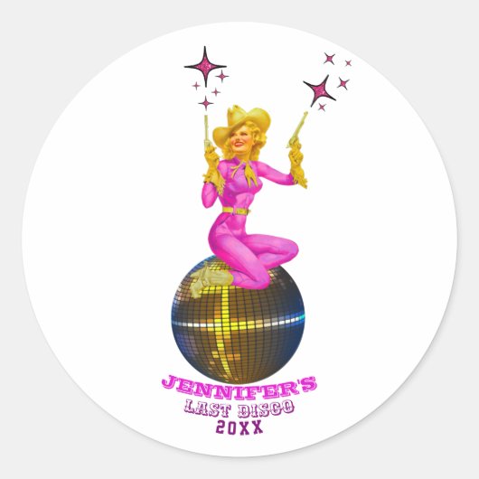 Disco Cowgirl Retro Bachelorette Ronde Sticker (Voorkant)