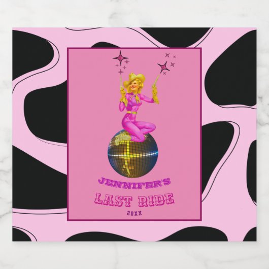 Disco Cowgirl Retro Bachelorette Sparkling Wijnetiket (Enkel label)