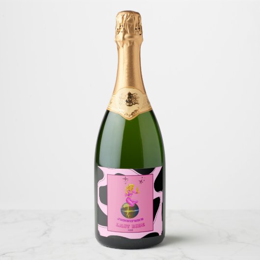 Disco Cowgirl Retro Bachelorette Sparkling Wijnetiket (Voorkant)