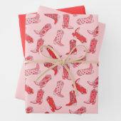 Disco Cowgirl Retro Roze & Rood Inpakpapier Set (In situ)
