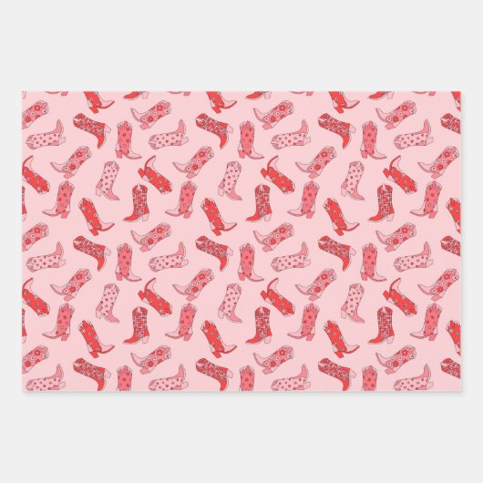 Disco Cowgirl Retro Roze & Rood Inpakpapier Set (Voorkant)