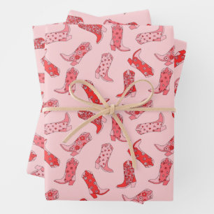 Disco Cowgirl Retro Roze & Rood Inpakpapier Set