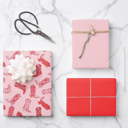 Disco Cowgirl Retro Roze & Rood Inpakpapier Set Vel (Voorkant)