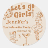 Disco Cowgirl Rodeo Bachelorette Feest Ronde Sticker (Voorkant)