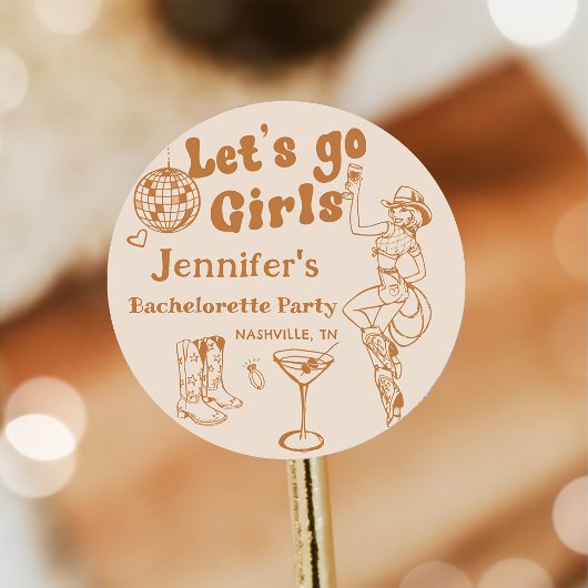 Disco Cowgirl Rodeo Bachelorette Feestje Ronde Sticker