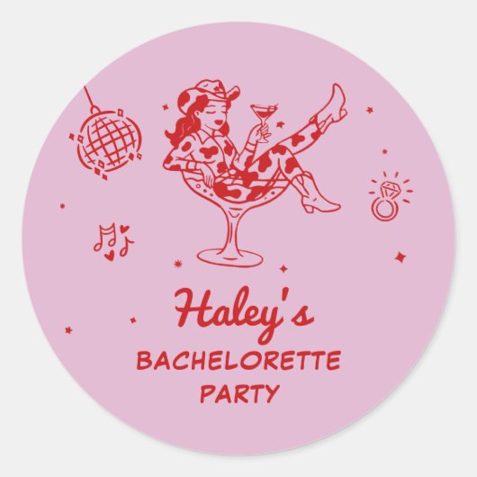 Disco Cowgirl Rodeo Bachelorette Weekend Ronde Sticker (Voorkant)