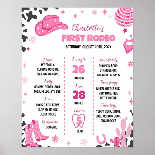 Disco Cowgirl Rodeo Eerste Verjaardag Mijlpaal tek Poster (Voorkant)