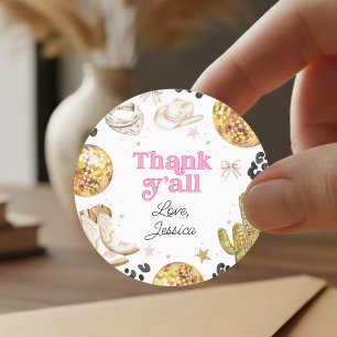 Disco Cowgirl Rodeo Roze Verjaardagsfeestje Bedank Ronde Sticker