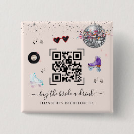 Disco Cowgirl Rodeo Trakt de Bruid Eén Op QR Code Vierkante Button 5,1 Cm