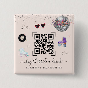 Disco Cowgirl Rodeo Trakt de Bruid Eén Op QR Code Vierkante Button 5,1 Cm