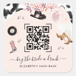 Disco Cowgirl Rodeo Trakteer de Bruid een Drink QR Vierkante Sticker