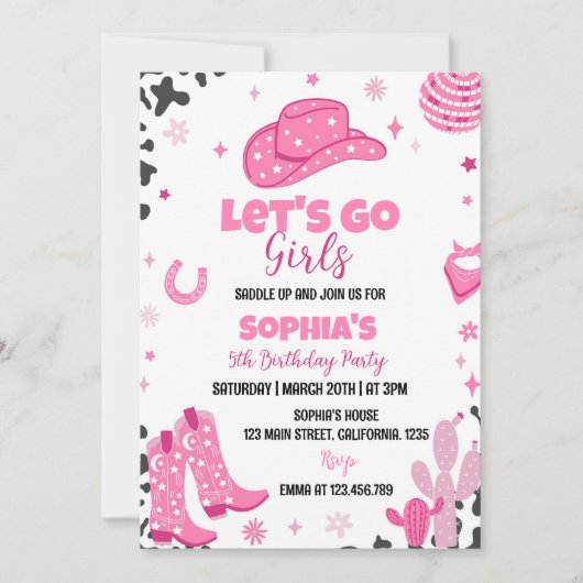Disco Cowgirl Rodeo Westerne Verjaardagsuitnodigin Kaart (Voorkant)