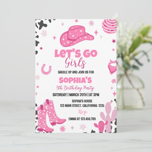 Disco Cowgirl Rodeo Westerne Verjaardagsuitnodigin Kaart (Staand voorkant)