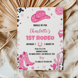 Disco Cowgirl Rodeo Westerne Verjaardagsuitnodigin Kaart