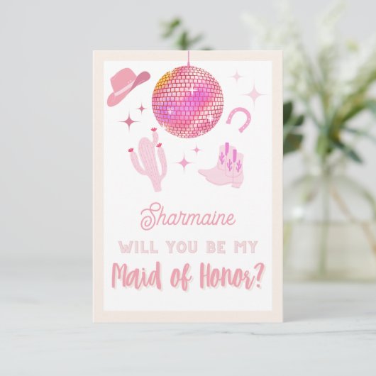 Disco Cowgirl Rodeo Wordt mijn dienstmeisje? Informatiekaartje (Staand voorkant)