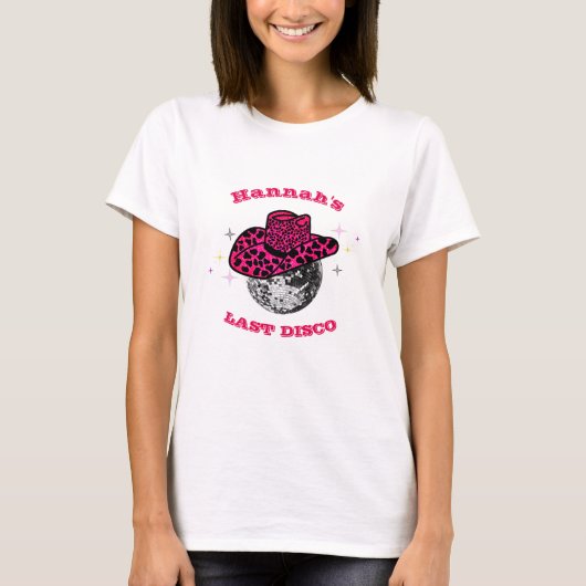 Disco Cowgirl schattig en roze bachelorette T-shirt (Voorkant)