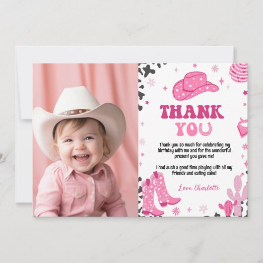 Disco Cowgirl Verjaardagsfoto Dank je kaart (Voorkant)