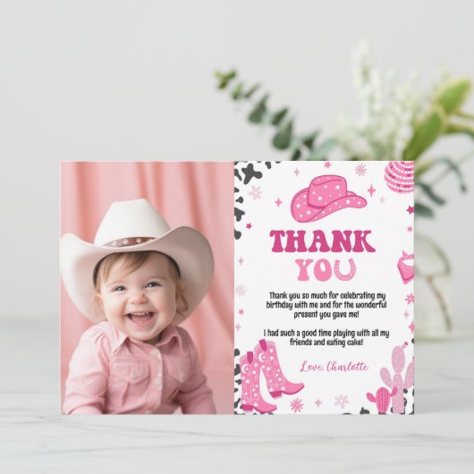 Disco Cowgirl Verjaardagsfoto Dank je kaart (Staand voorkant)