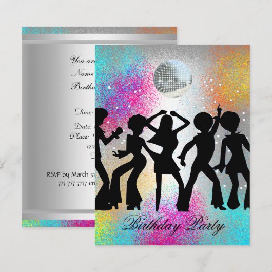 Disco Dance Birthday Party Invitation 1 Kaart (Voorkant / Achterkant)