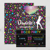 Disco Dance Birthday Party Invitation Girl Kaart (Voorkant / Achterkant)