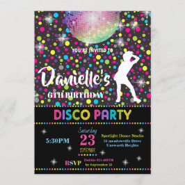 Disco Dance Birthday Party Invitation Girl Kaart