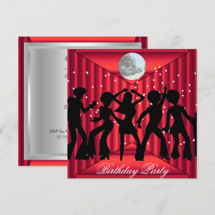 Disco Dance Birthday Party Invitation red Kaart