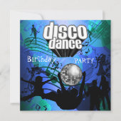 Disco Dance Birthday Party Retro Blue Kaart (Voorkant)