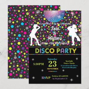 Disco Dance Joint Twins Birthday Party Boy Girl Kaart