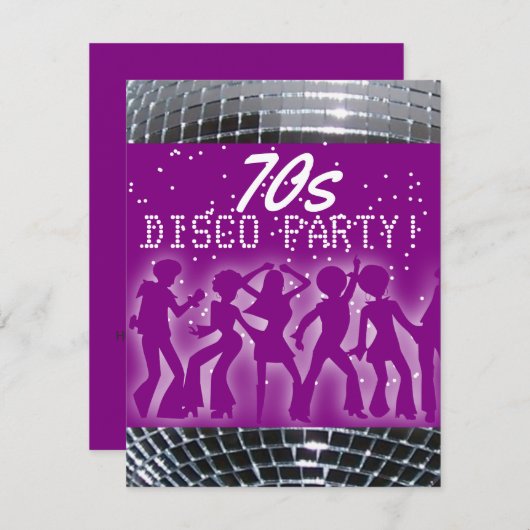 Disco Dance Party Paarse | Retro 70's themafeest Kaart (Voorkant / Achterkant)