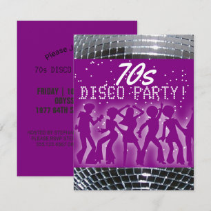 Disco Dance Party Paarse   Retro 70's themafeest Kaart