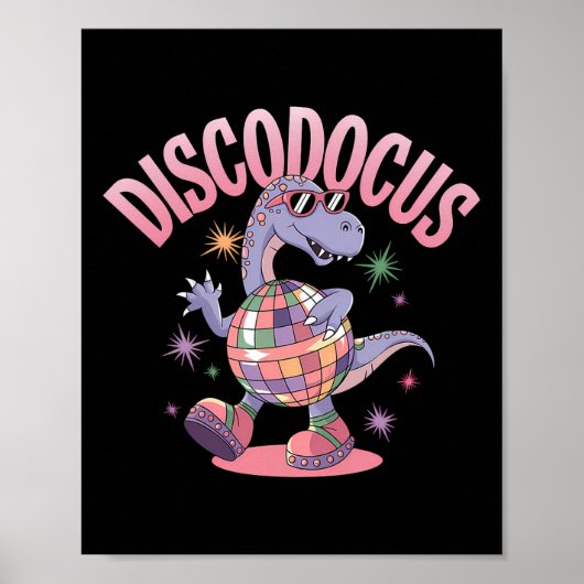 Disco Dancing Dinosaur Diplodocus Dino Funny 70s D Poster (Voorkant)