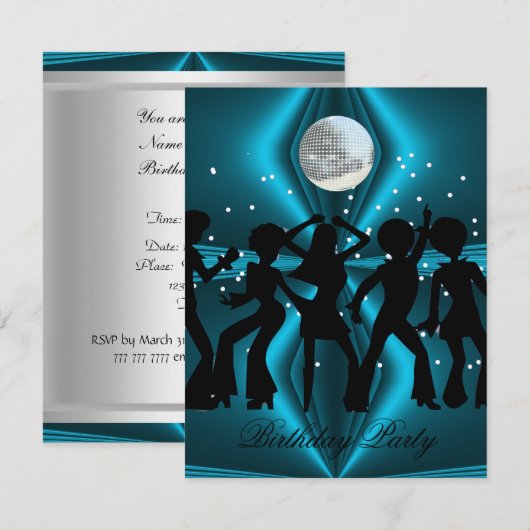 Disco Dans Blauwe Verjaardagsfeestje Kaart (Voorkant / Achterkant)