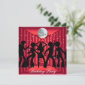 Disco dans verjaardagsfeest uitnodiging rood (Staand voorkant)