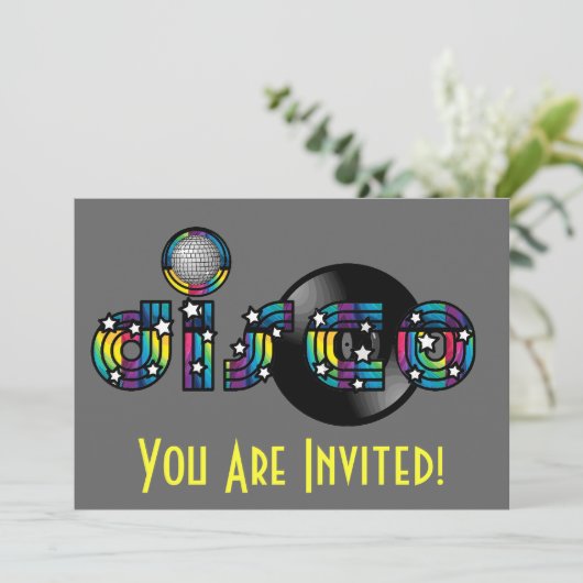 Disco Dansend Mirrored Ball en vinyl Record Kaart (Staand voorkant)