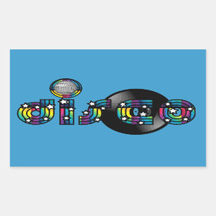 Disco Dansend Mirrored Ball en vinyl Record Rechthoekige Sticker