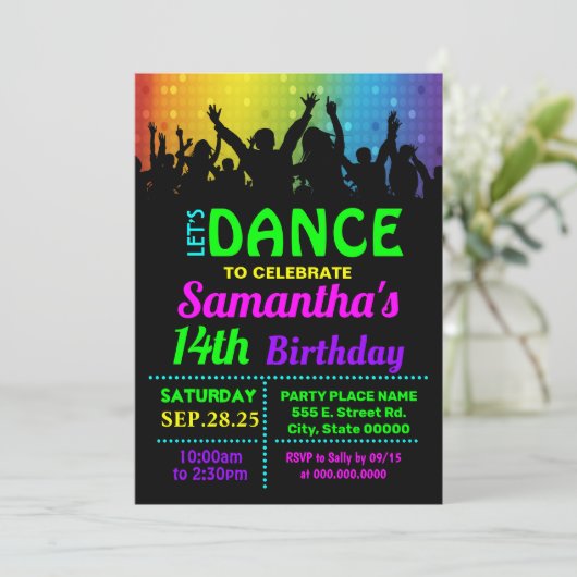 Disco dansfeest bash kaart (Staand voorkant)