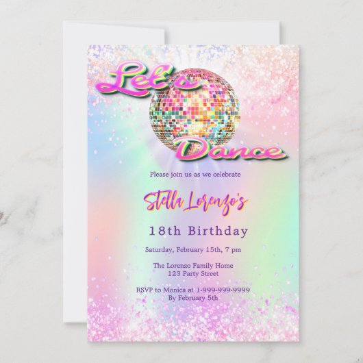 Disco dansfeest roze holografische verjaardag kaart (Voorkant)