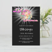 Disco dansfeest roze zwarte verjaardag kaart (Staand voorkant)