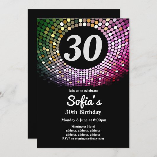 disco , , dansfeest uitnodiging (Voorkant / Achterkant)