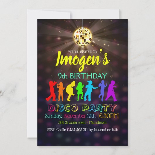 Disco Dansparty personaliseert Birthday RSVP Kaart (Voorkant)