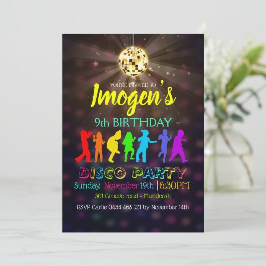 Disco Dansparty personaliseert Birthday RSVP Kaart (Staand voorkant)