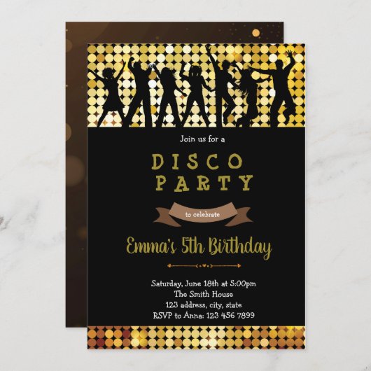 Disco dansverjaardag uitnodiging (Voorkant / Achterkant)