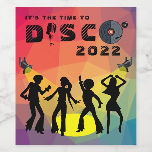 Disco-dansvloer retro multicolor viering wijn etiket (Enkel label)