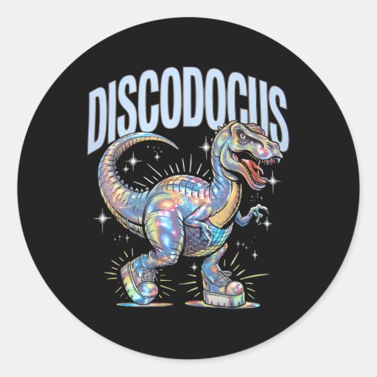 Disco Dinosaur Diplodocus 70s Dino Dansen Funny D Ronde Sticker (Voorkant)