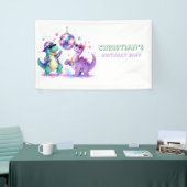Disco Dinosaur Watercolor Verjaardagsfeest  Spandoek (Beurs)