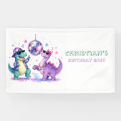 Disco Dinosaur Watercolor Verjaardagsfeest  Spandoek (Horizontaal)