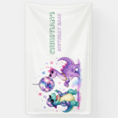 Disco Dinosaur Watercolor Verjaardagsfeest  Spandoek (Verticaal)