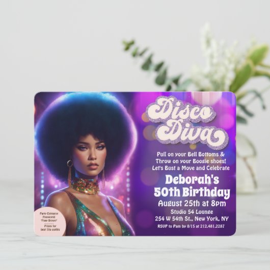 Disco Diva 70's Feestuitnodiging Kaart (Staand voorkant)
